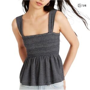 Madewell Texture and Thread Peplum Ellis Striped Smocked Top, Size XS